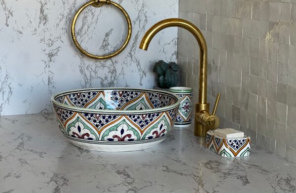 Handmade Moroccan Brass Bathroom Sink – Custom Ceramic Vanity Basin with Artistic Glaze, Elegant Round Lavabo for Modern Bathrooms by OutbackSinks - Image 3
