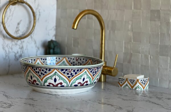 Handmade Moroccan Brass Bathroom Sink – Custom Ceramic Vanity Basin with Artistic Glaze, Elegant Round Lavabo for Modern Bathrooms by OutbackSinks - Image 5