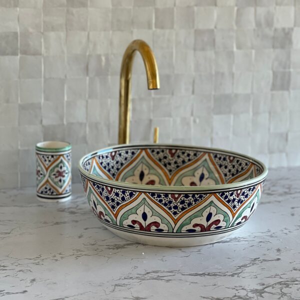 Handmade Moroccan Brass Bathroom Sink – Custom Ceramic Vanity Basin with Artistic Glaze, Elegant Round Lavabo for Modern Bathrooms by OutbackSinks - Image 2